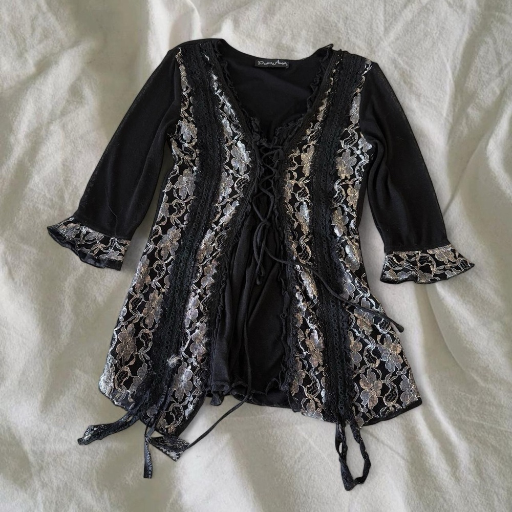 Elegant Black and Silver Lace Women's Top